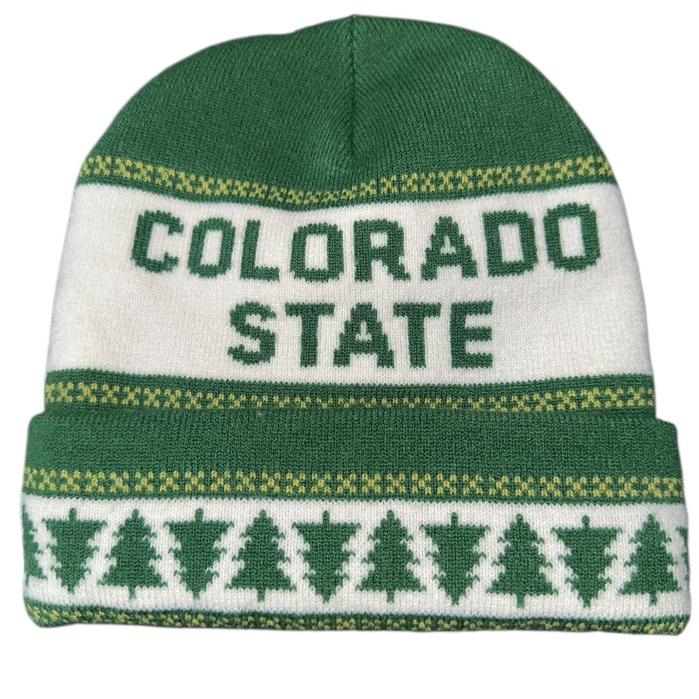 Green and White Colorado State Beanie